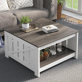 YITAHOME Coffee Table Farmhouse Coffee Table with Storage Rustic Wood Cocktail Table, Square Coffee Tables for Living Meeting Room with Half Open Storage Compartment, Grey Wash