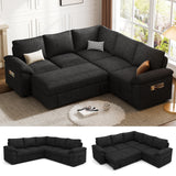 SUAWY 108 Inch Sectional Sleeper Sofa with Pull Out Bed,U Shaped 7 Seat Modular Sectional Sofa with Storage,Sectional Couches for Living Room,Cloud Modular Couch,Removable Sofa Cover,Dark Grey