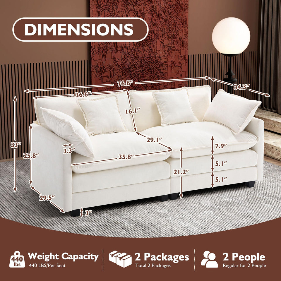 Ihanherry 146" U-Shaped Modern Sofa Modular Sectional Cloud Couch with 2 Ottoman, 6-Seat Chenille Deep Seat Sofa with 6 Pillows for Living Room, Bedroom and Apartment, Grey