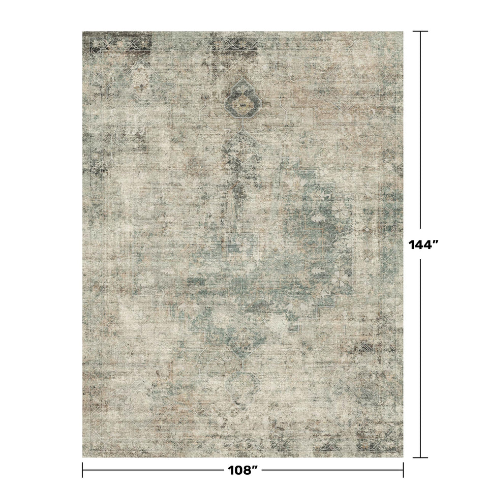 Neutral Living Room Rug - 10x14 Farmhouse Beige Brown Large Area Rug for Dining Room, Bedroom, Low Pile Lightweight Washable