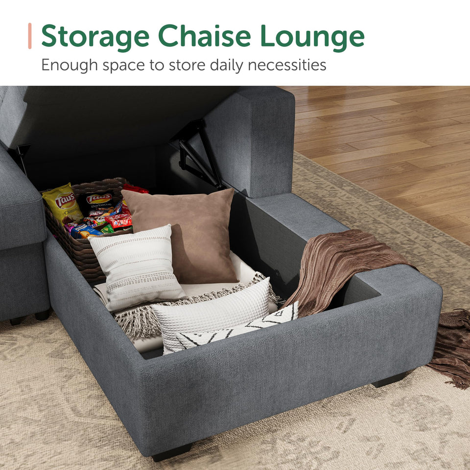 HONBAY Sectional Sleeper Sofa Pull Out Bed with Storage Chaise, Sectional Sofa Couch, Sleeper Couch Bed for Living Room, Dark Grey