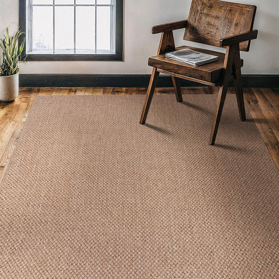 CAMILSON Easy Jute Rug 10x14, Indoor Outdoor Natural Color Fiber Area Rugs for Living Room Patio and Kitchen Rug, Sisal Boho Woven Design, Easy-Cleaning, Washable Outside Carpet Alfombras (10 x 14)