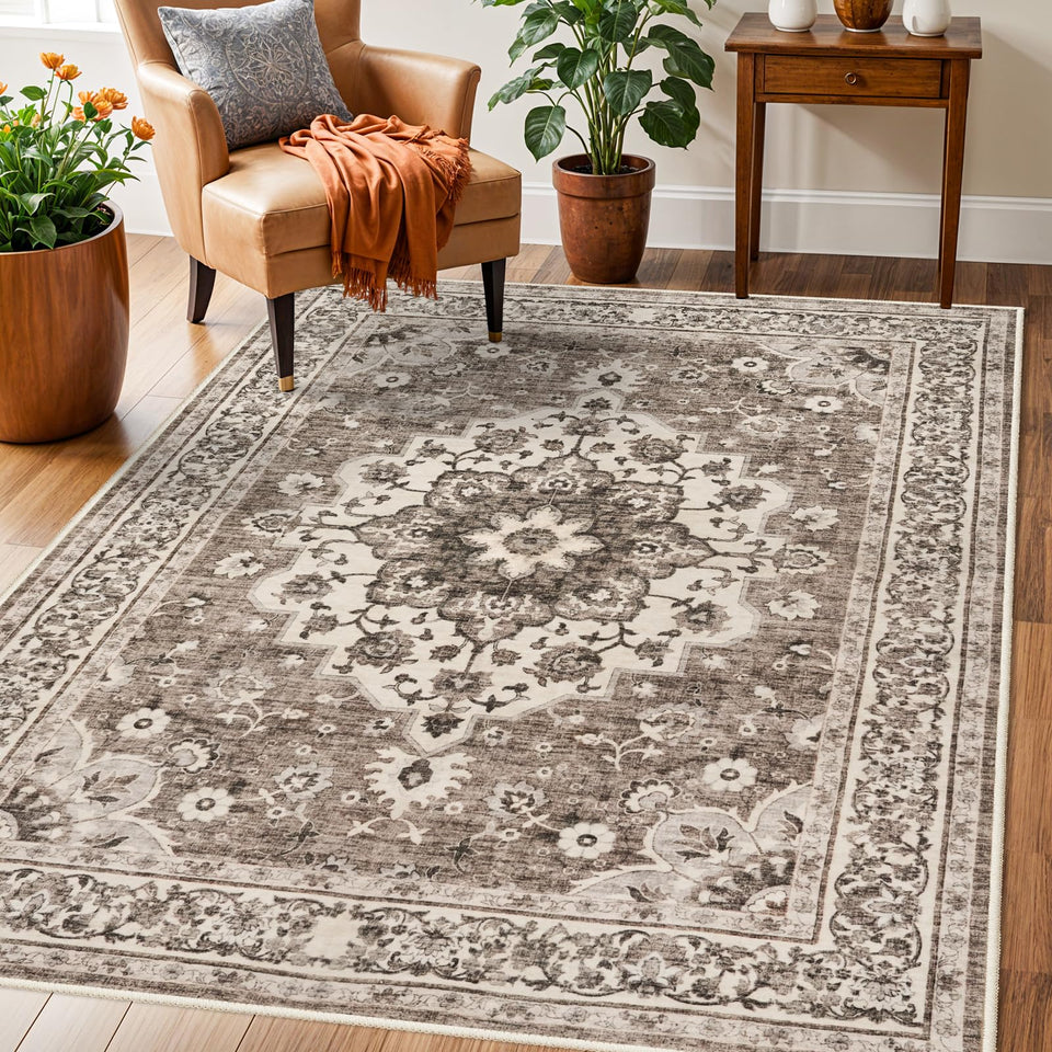 TOPRUUG Washable Oriental Area Rug - 12x15 Rugs for Living Room Soft Carpet for Bedroom Waterproof Floral Distressed Indoor Stain Resistant Non-Shedding Floor Carpets (Green, 12x15)