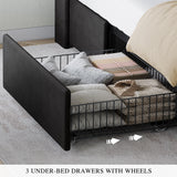 YITAHOME King Size Bed Frame with 3 Storage Drawers and RGB LED Lights, Velvet Upholstered Bed with Charging Station and Storage Headboard, No Box Spring Needed, Easy Assembly, Noise-Free, Grey