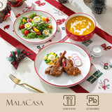 MALACASA Plates and Bowls Sets, 24 Pieces Modern Porcelain Dinnerware Set for 6 Ceramic Dishware Dishes White Kitchen Dinner Dining Ware Set wtih Black Rim Microwave and Dishwasher Safe, Series LUNA