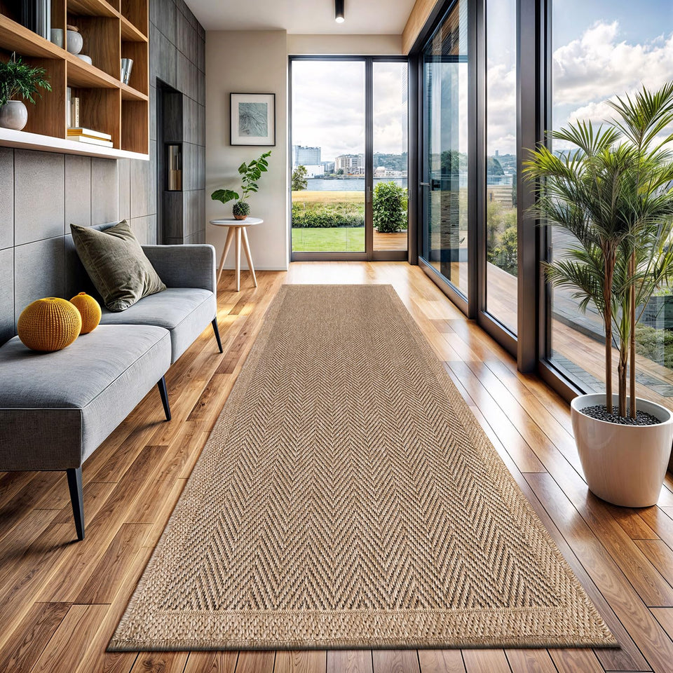 CAMILSON Easy Jute Rug 10x14, Indoor Outdoor Natural Color Fiber Area Rugs for Living Room Patio and Kitchen Rug Herringbone Woven Design Easy-Cleaning Washable Outside Carpet Alfombras 10 x 14