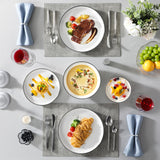 MALACASA Plates and Bowls Sets, 24 Pieces Modern Porcelain Dinnerware Set for 6 Ceramic Dishware Dishes White Kitchen Dinner Dining Ware Set wtih Black Rim Microwave and Dishwasher Safe, Series LUNA