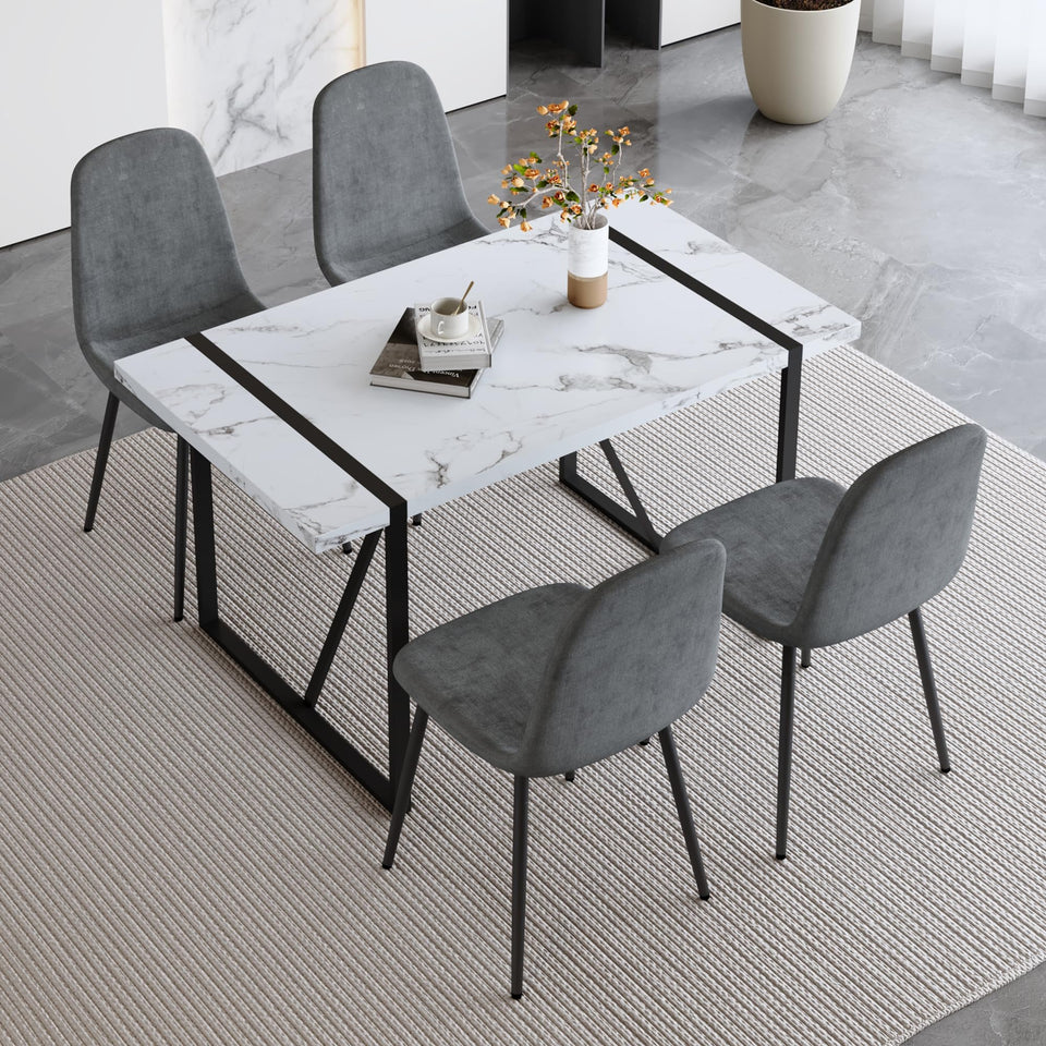 MUUOKY Dining Table Set for 4, Modern 55'' Wood Dinette Table Set for 4 with Fabric Dining Chairs,Table and Chairs Set of 4,Ideal for Kitchen Dining Room