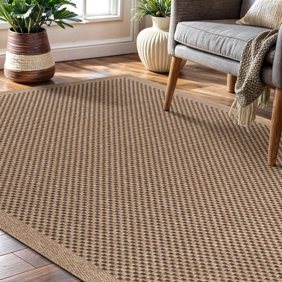 CAMILSON Easy Jute Rug 10x14, Indoor Outdoor Natural Color Fiber Area Rugs for Living Room Patio and Kitchen Rug Herringbone Woven Design Easy-Cleaning Washable Outside Carpet Alfombras 10 x 14