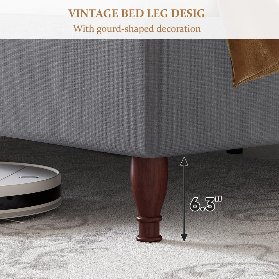 koorlian King Size Bed Frame Upholstered Platform Bed with 51" Tall Headboard Wingback, Soft Fabric, Retro Simple Style Platform Bed No Box Spring Needed, Easy Assembly, Beige