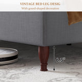 koorlian King Size Bed Frame Upholstered Platform Bed with 51" Tall Headboard Wingback, Soft Fabric, Retro Simple Style Platform Bed No Box Spring Needed, Easy Assembly, Beige