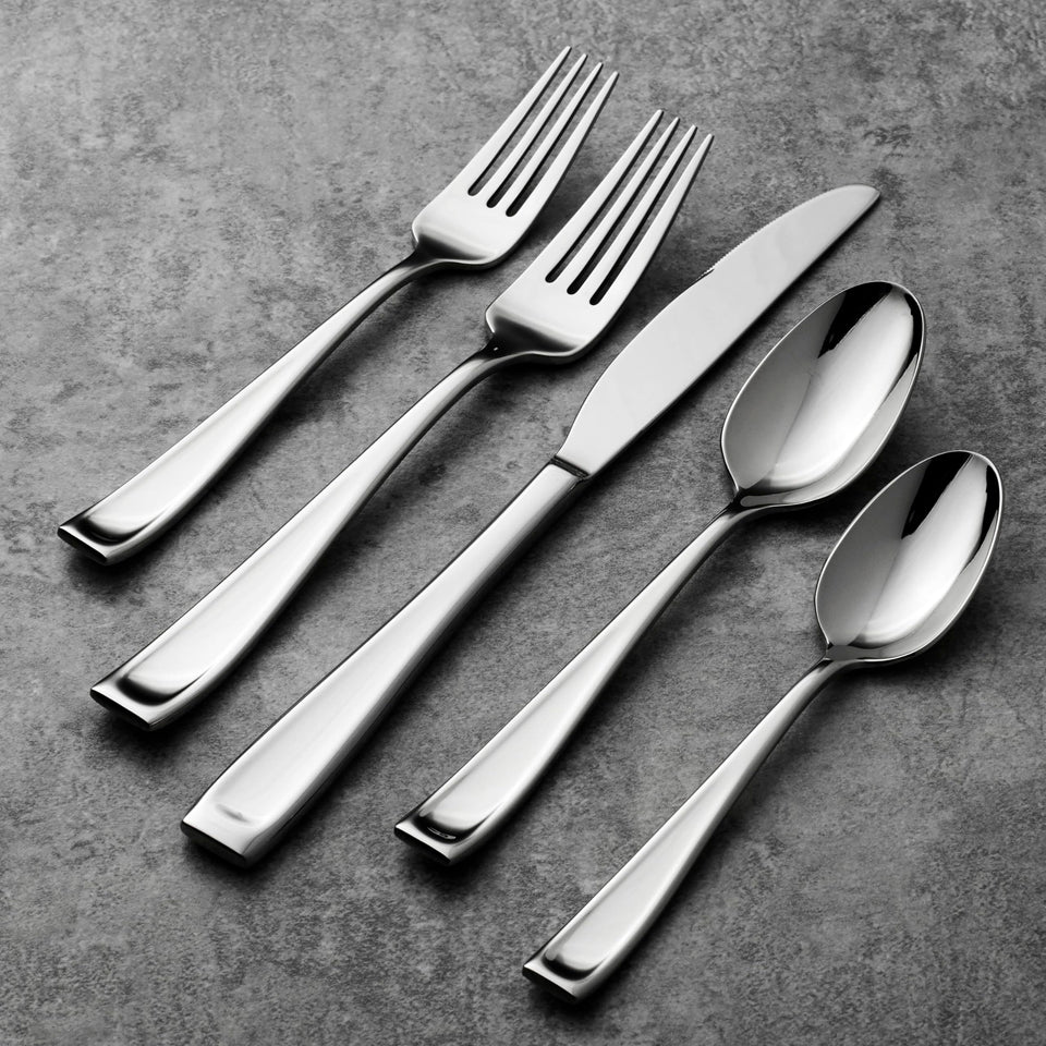 Oneida Silverware Set For 12, Moda 65-Piece Fine Flatware Set with Serving Utensils, Service For 12, 18/10 Stainless Steel, Dishwasher Safe For home, Knives Spoons and Forks Set (Silver, 65 pieces)