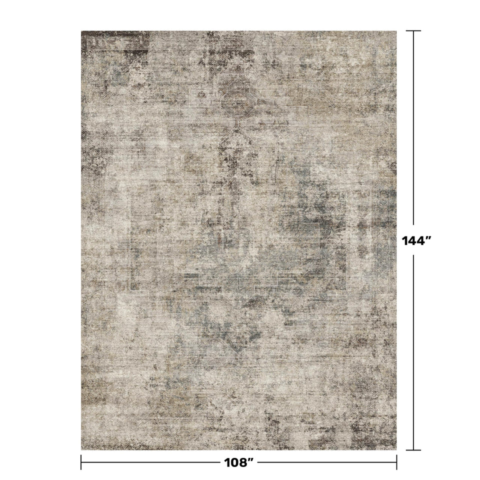 Neutral Living Room Rug - 10x14 Farmhouse Beige Brown Large Area Rug for Dining Room, Bedroom, Low Pile Lightweight Washable