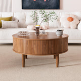 Round Fluted Lift Top Coffee Table with Storage, Mid Century Modern Coffee Table for Living Room, Home Small Space,31.5" Fluted Center Table (Walnut, 31.5inch)