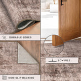 Neutral Living Room Rug - 10x14 Farmhouse Beige Brown Large Area Rug for Dining Room, Bedroom, Low Pile Lightweight Washable