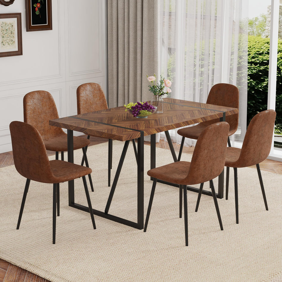 MUUOKY Dining Table Set for 4, Modern 55'' Wood Dinette Table Set for 4 with Fabric Dining Chairs,Table and Chairs Set of 4,Ideal for Kitchen Dining Room