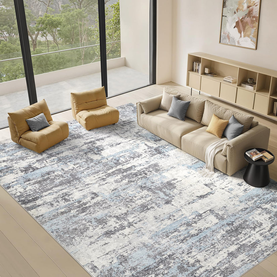 Area Rugs for Living Room: 12x15 Abstract Washable Rug Modern Neutral Large Soft Stain Resistant Non-Slip Backing Machine Table for Bedroom Dining Room Indoor Home Office Carpet - Gold Brown