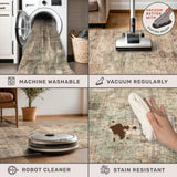 Neutral Living Room Rug - 10x14 Farmhouse Beige Brown Large Area Rug for Dining Room, Bedroom, Low Pile Lightweight Washable