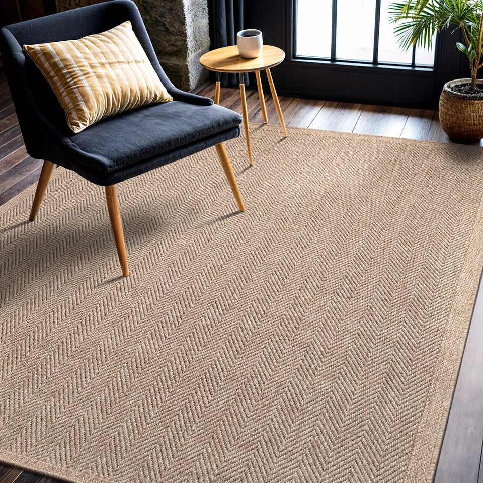 CAMILSON Easy Jute Rug 10x14, Indoor Outdoor Natural Color Fiber Area Rugs for Living Room Patio and Kitchen Rug Herringbone Woven Design Easy-Cleaning Washable Outside Carpet Alfombras 10 x 14