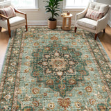 TOPRUUG Washable Oriental Area Rug - 12x15 Rugs for Living Room Soft Carpet for Bedroom Waterproof Floral Distressed Indoor Stain Resistant Non-Shedding Floor Carpets (Green, 12x15)