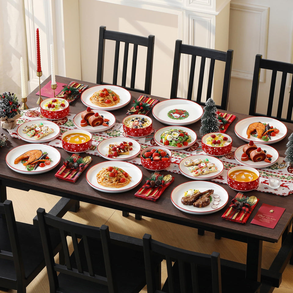 MALACASA Plates and Bowls Sets, 24 Pieces Modern Porcelain Dinnerware Set for 6 Ceramic Dishware Dishes White Kitchen Dinner Dining Ware Set wtih Black Rim Microwave and Dishwasher Safe, Series LUNA