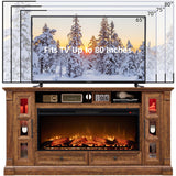 OKD Fireplace TV Stand for up-to-80 TV, Farmhouse 36" Tall Entertainment Center with 42" Electric Fireplace, Media Console with Glass Door Cabinets & Drawers for Living Room, Antique White