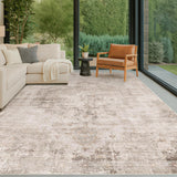 Neutral Living Room Rug - 10x14 Farmhouse Beige Brown Large Area Rug for Dining Room, Bedroom, Low Pile Lightweight Washable