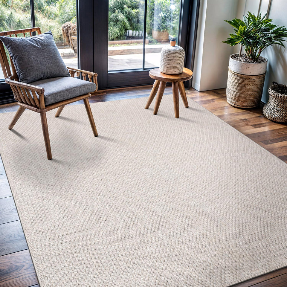 CAMILSON Easy Jute Rug 10x14, Indoor Outdoor Natural Color Fiber Area Rugs for Living Room Patio and Kitchen Rug, Sisal Boho Woven Design, Easy-Cleaning, Washable Outside Carpet Alfombras (10 x 14)