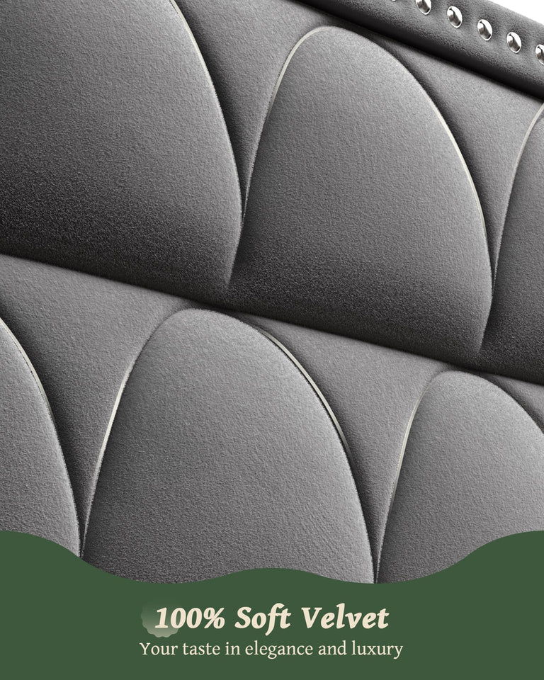 OHOHOLIVE King Size Bed Frame with 56" Headboard - 1000LBS Capacity Support, Velvet Upholstered Wingback Platform Bed Frame, Noise Free, Sturdy Wooden Slat Support