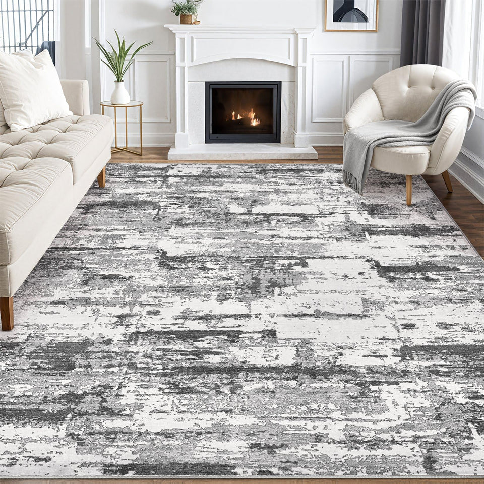 Area Rugs for Living Room: 12x15 Abstract Washable Rug Modern Neutral Large Soft Stain Resistant Non-Slip Backing Machine Table for Bedroom Dining Room Indoor Home Office Carpet - Gold Brown