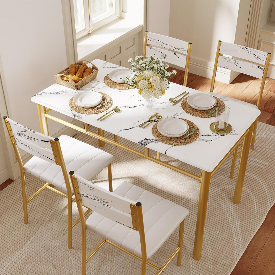 IRONCK Dining Table Set for 4, Wood Kitchen Table with Upholstered Chairs for Kitchen Room and Small Spaces, Rustic Brown