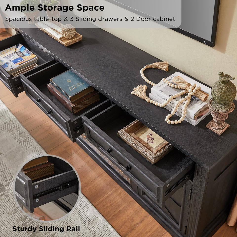 JXQTLINGMU Farmhouse Fireplace TV Stand for Up to 80 Inch TV, Entertainment Center with 30" Electric Fireplace for 65 75 Inch TV, 70" TV Stand with Storage Cabinet Drawer for Living Room (Off White)