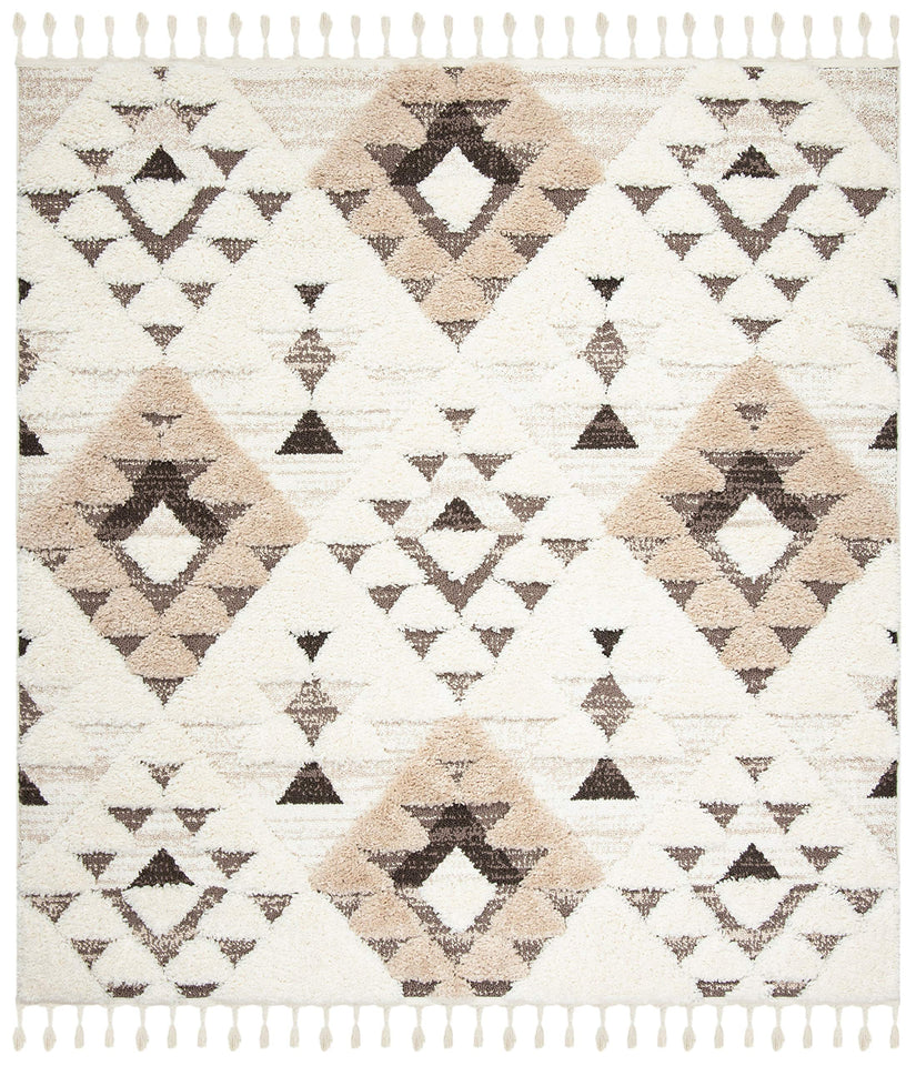SAFAVIEH Area Rug 8x10 - Moroccan Tassel Shag Collection - Large - Ivory & Brown, Boho Design, Non-Shedding & Easy Cleaning, Plush Pile, Ideal for Living Room, Bedroom, Dining Space (MTS688A)