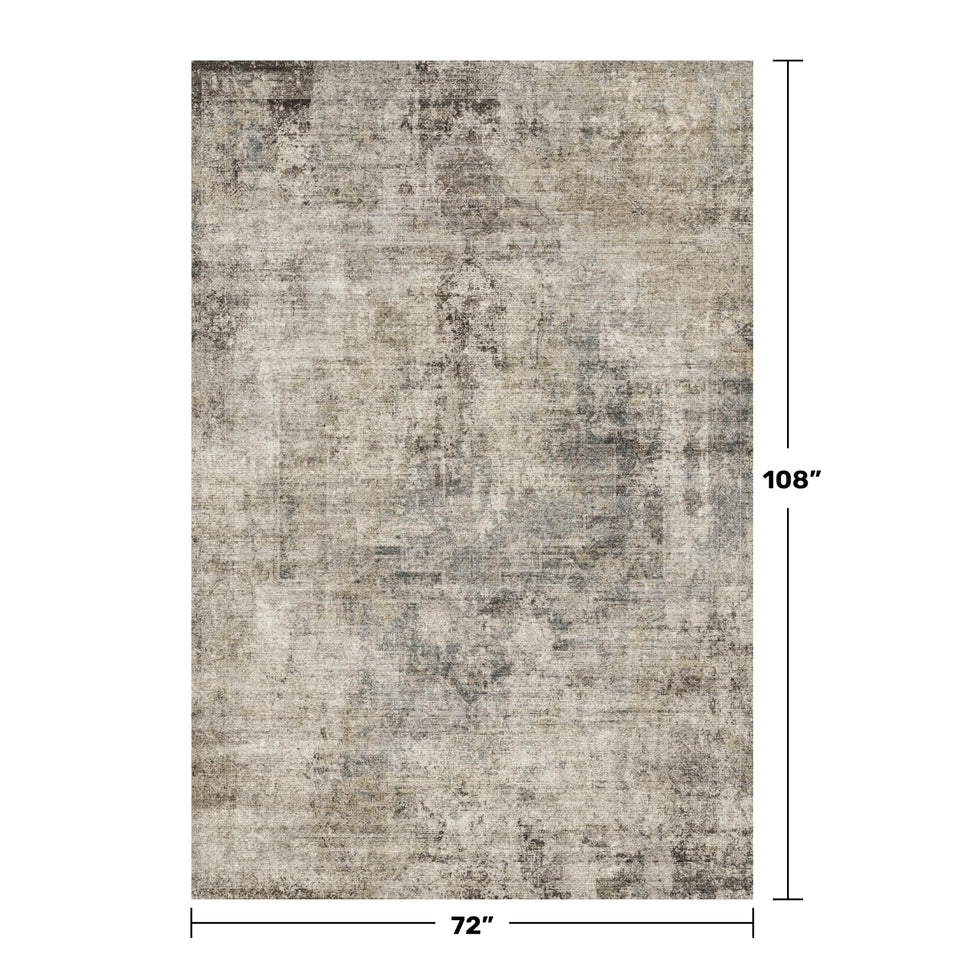 Neutral Living Room Rug - 10x14 Farmhouse Beige Brown Large Area Rug for Dining Room, Bedroom, Low Pile Lightweight Washable