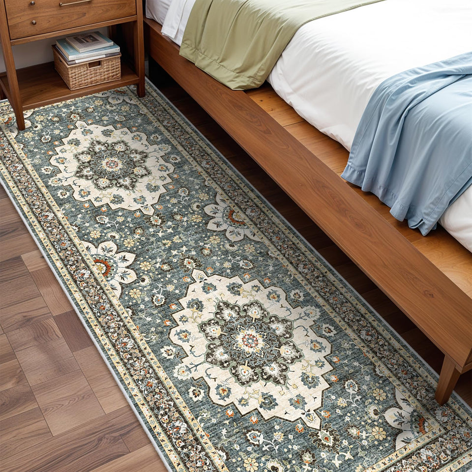 TOPRUUG Washable Oriental Area Rug - 12x15 Rugs for Living Room Soft Carpet for Bedroom Waterproof Floral Distressed Indoor Stain Resistant Non-Shedding Floor Carpets (Green, 12x15)