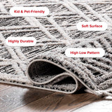 nuLOOM 8x11 Ansley Moroccan Tassel Area Rug, Light Grey, High-Low Textured Bohemian Design, Plush High Pile, Stain Resistant, For Bedroom, Living Room, Hallway, Entryway