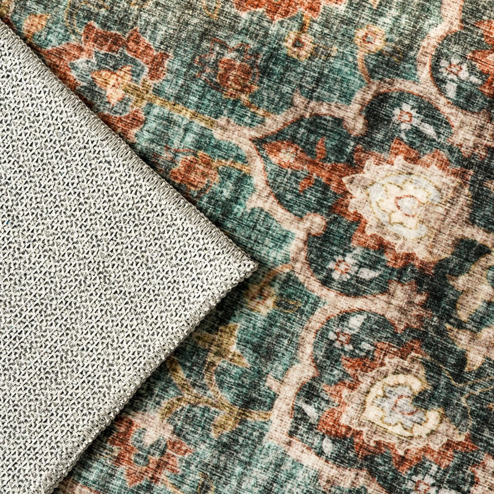 TOPRUUG Washable Oriental Area Rug - 12x15 Rugs for Living Room Soft Carpet for Bedroom Waterproof Floral Distressed Indoor Stain Resistant Non-Shedding Floor Carpets (Green, 12x15)