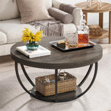 Tribesigns Round Coffee Table, 31.7" Wooden 2-Tier Circle Coffee Table with Storage Shelves, Modern Accent Cocktail Table Center Table for Living Room, Rustic Brown