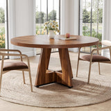 LITTLE TREE Round Dining Table for 4-6 People, 47 Inches Dining Room Table with Wooden Pedestal Base, Brown Dinner Tables, Circle Kitchen Tables for Dining Room, Kitchen, Living Room(Table Only)