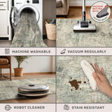 Neutral Living Room Rug - 10x14 Farmhouse Beige Brown Large Area Rug for Dining Room, Bedroom, Low Pile Lightweight Washable