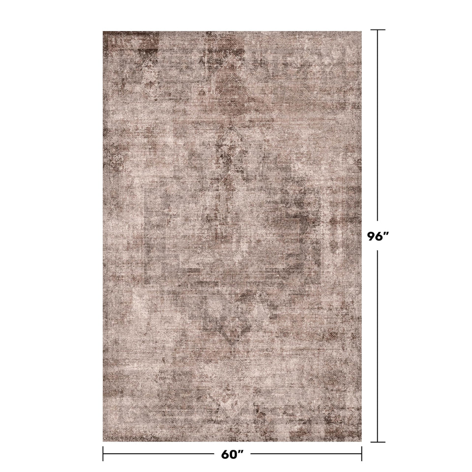 Neutral Living Room Rug - 10x14 Farmhouse Beige Brown Large Area Rug for Dining Room, Bedroom, Low Pile Lightweight Washable