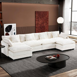 Ihanherry 146" U-Shaped Modern Sofa Modular Sectional Cloud Couch with 2 Ottoman, 6-Seat Chenille Deep Seat Sofa with 6 Pillows for Living Room, Bedroom and Apartment, Grey