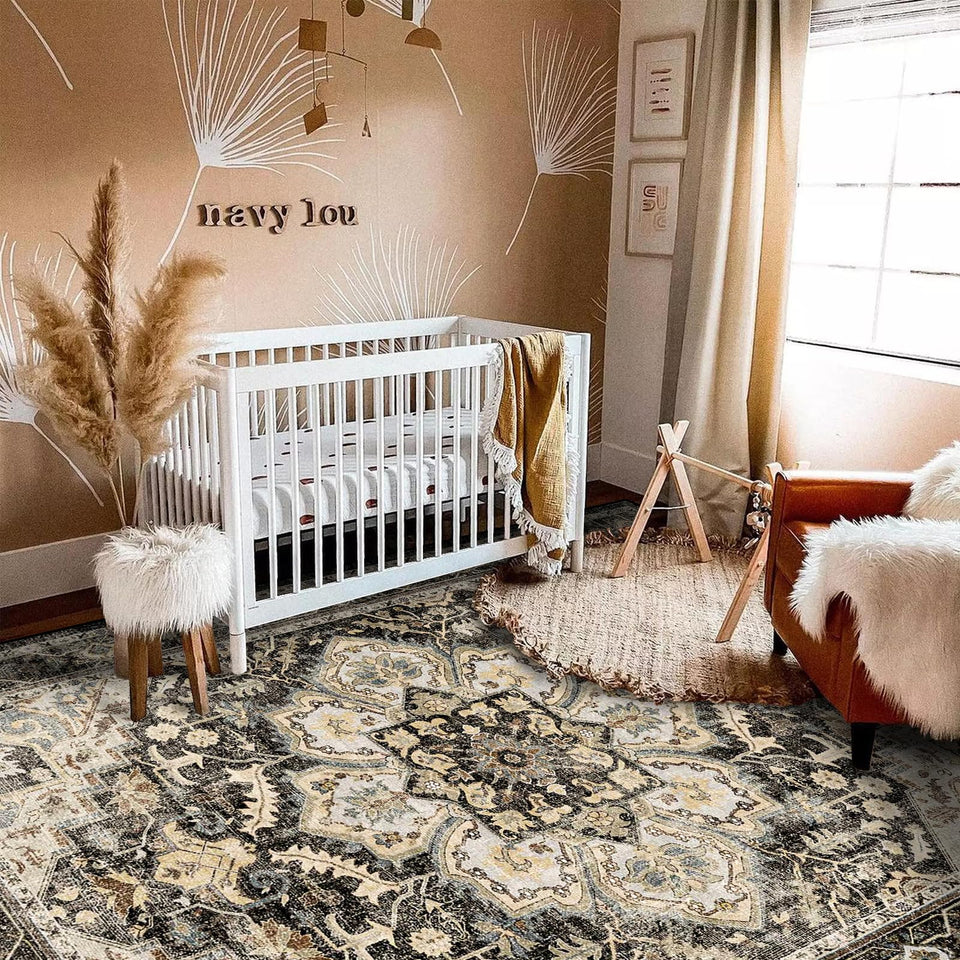 TOPRUUG Washable Oriental Area Rug - 12x15 Rugs for Living Room Soft Carpet for Bedroom Waterproof Floral Distressed Indoor Stain Resistant Non-Shedding Floor Carpets (Green, 12x15)