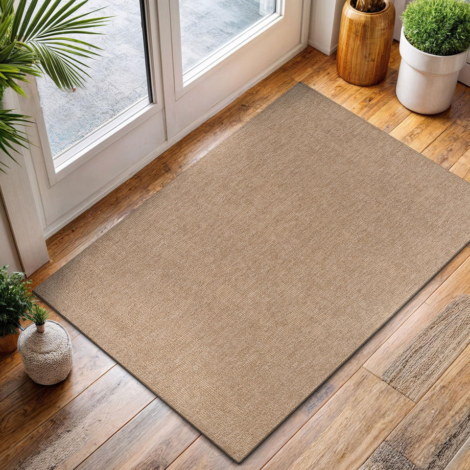 CAMILSON Easy Jute Rug 10x14, Indoor Outdoor Natural Color Fiber Area Rugs for Living Room Patio and Kitchen Rug, Sisal Boho Woven Design, Easy-Cleaning, Washable Outside Carpet Alfombras (10 x 14)