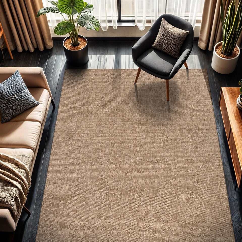 CAMILSON Easy Jute Rug 10x14, Indoor Outdoor Natural Color Fiber Area Rugs for Living Room Patio and Kitchen Rug Herringbone Woven Design Easy-Cleaning Washable Outside Carpet Alfombras 10 x 14