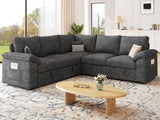 SUAWY 108 Inch Sectional Sleeper Sofa with Pull Out Bed,U Shaped 7 Seat Modular Sectional Sofa with Storage,Sectional Couches for Living Room,Cloud Modular Couch,Removable Sofa Cover,Dark Grey