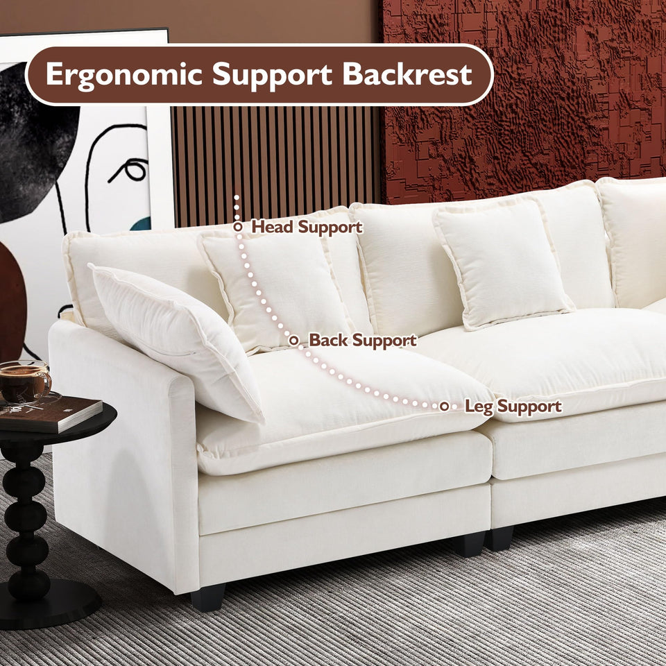 Ihanherry 146" U-Shaped Modern Sofa Modular Sectional Cloud Couch with 2 Ottoman, 6-Seat Chenille Deep Seat Sofa with 6 Pillows for Living Room, Bedroom and Apartment, Grey