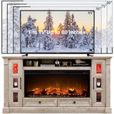OKD Fireplace TV Stand for up-to-80 TV, Farmhouse 36" Tall Entertainment Center with 42" Electric Fireplace, Media Console with Glass Door Cabinets & Drawers for Living Room, Antique White