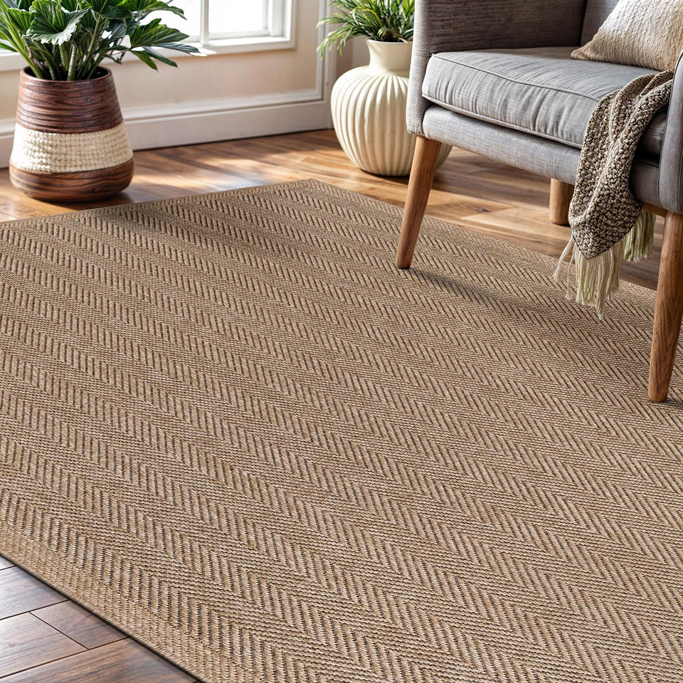 CAMILSON Easy Jute Rug 10x14, Indoor Outdoor Natural Color Fiber Area Rugs for Living Room Patio and Kitchen Rug, Sisal Boho Woven Design, Easy-Cleaning, Washable Outside Carpet Alfombras (10 x 14)
