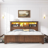 EnHomee King Size Bed Frame and Headboard & Storage, 4 Drawers and LED Built in Charging Station King Bed Frame with Storage Farmhouse,NO Noise,No Box Spring Needed,White